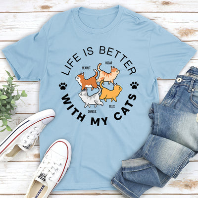 Life Is Better Walking Cat - Personalized Custom Unisex T-shirt