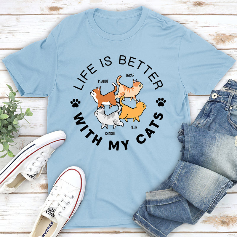 Life Is Better Walking Cat - Personalized Custom Unisex T-shirt