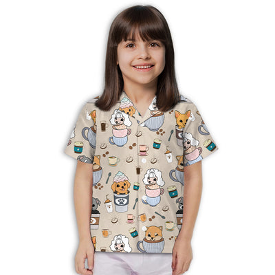 Dog And Coffee - Kids Button-up Shirt