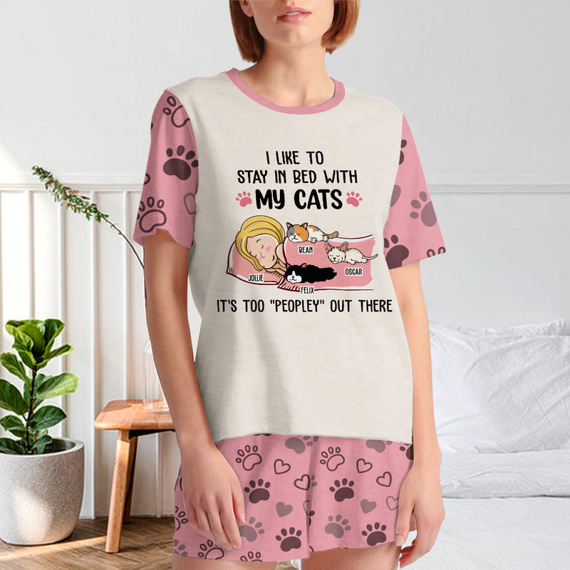 Stay In Bed With Cats - Personalized Custom Short Pajama Set