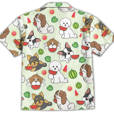 Dog Eats Watermelon Green - Kids Button-up Shirt