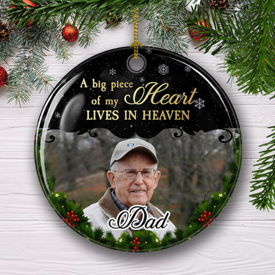 In Heaven, In Memory - Personalized Custom Photo Circle Ceramic Ornament