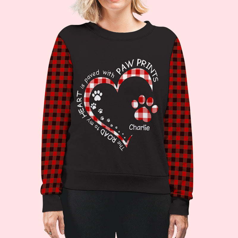 My Heart With Paw Prints - Personalized Custom All-Over-Print Sweatshirt