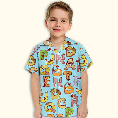 Dog And Alphabet Blue - Kids Button-up Shirt