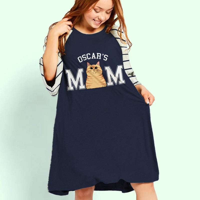 Cat Mom Basic Striped - Personalized Custom 3/4 Sleeve Dress