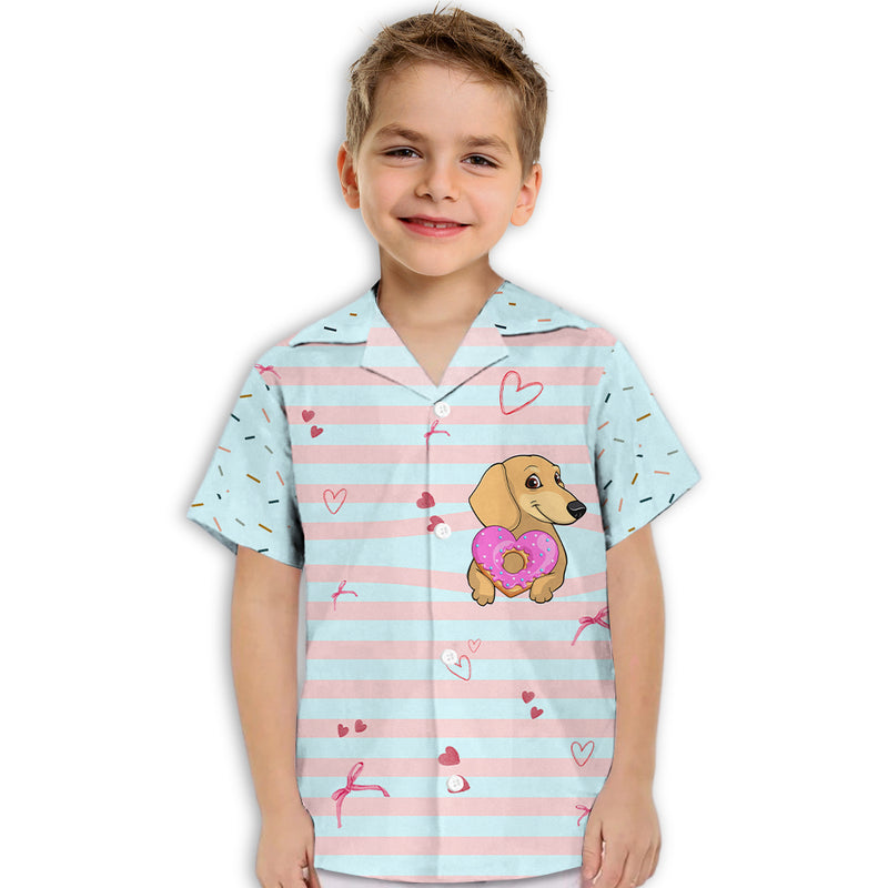 Dachshund And Donut - Kids Button-up Shirt