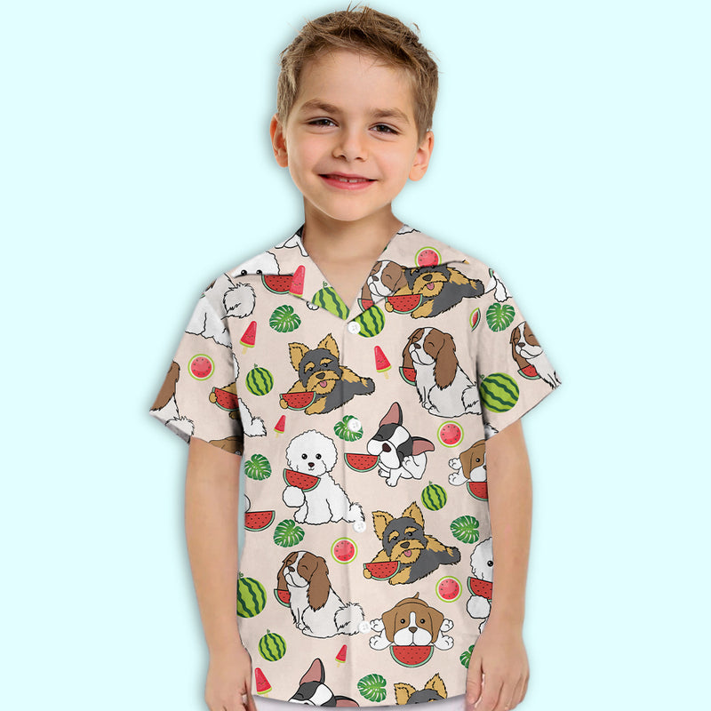 Dog Eats Watermelon Pink - Kids Button-up Shirt