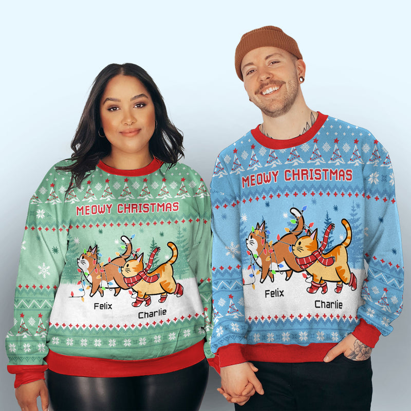 Meowy Christmas Mint - Personalized Custom All-Over-Print Sweatshirt