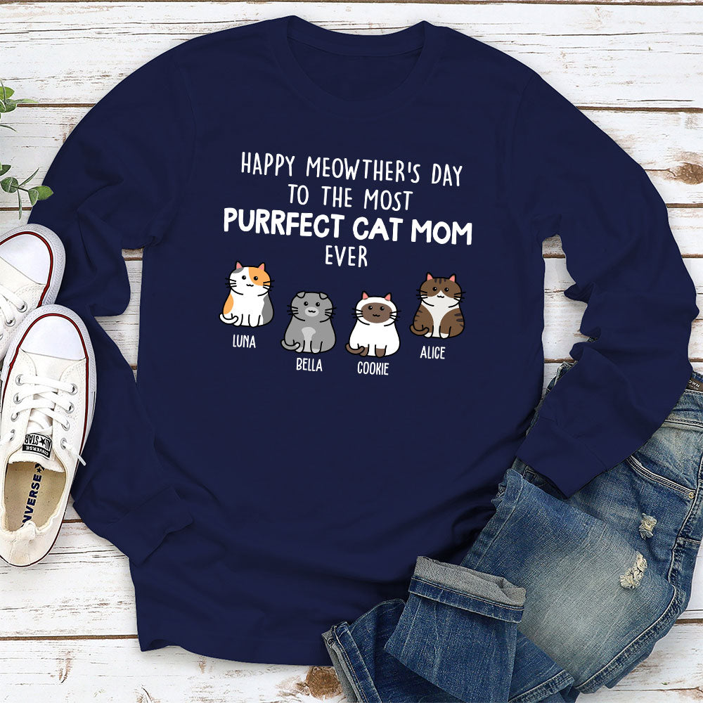 Purrfect Cat Mom - Personalized Custom Long Sleeve T-shirt