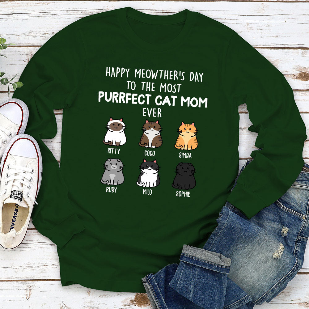 Purrfect Cat Mom - Personalized Custom Long Sleeve T-shirt