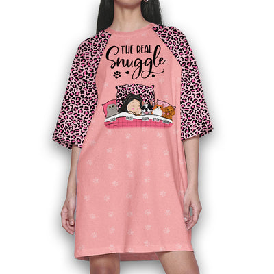 Real Snuggle With Pet - Personalized Custom 3/4 Sleeve Dress