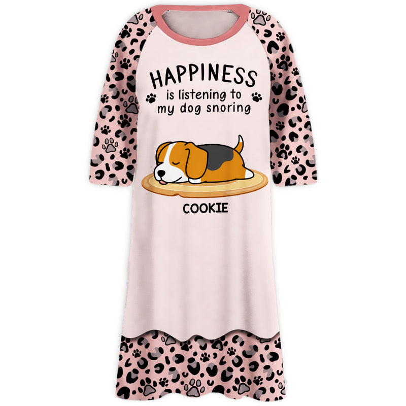 Happiness Is Listening To My Dog Snoring - Personalized Custom 3/4 Sleeve Dress