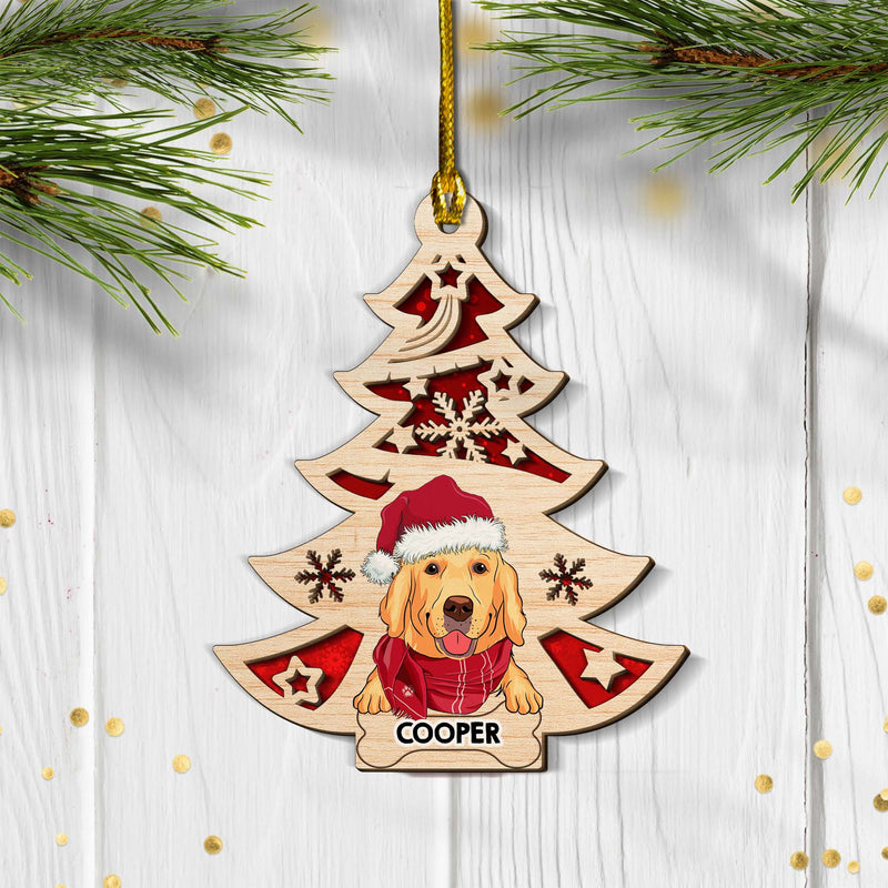 Dog And Christmas Tree - Personalized Custom 2-layered Wood Ornament