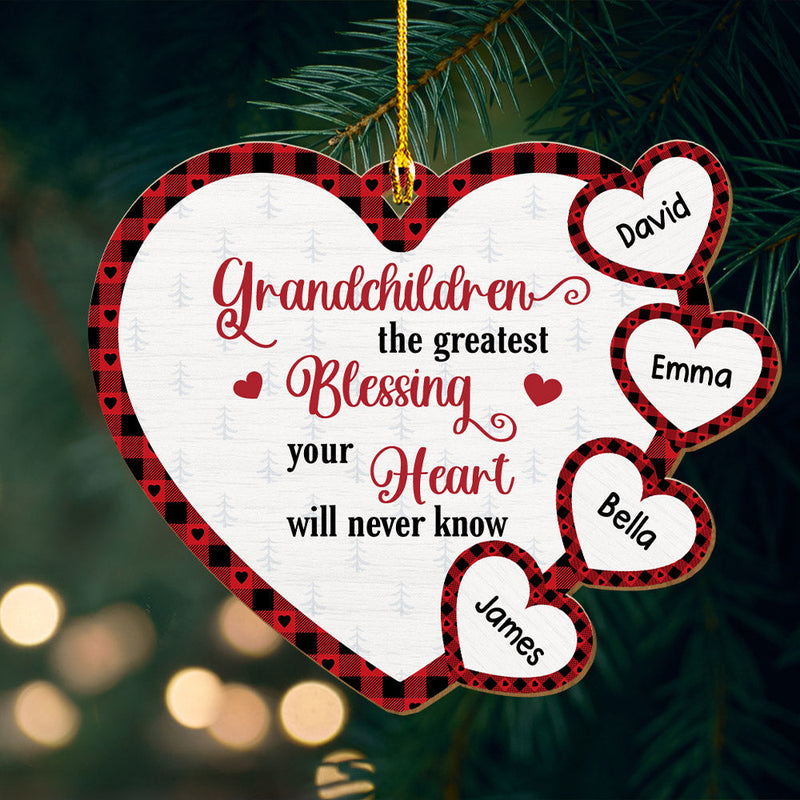 Grandchilds Make My Heart - Personalized Custom 1-layered Wood Ornament