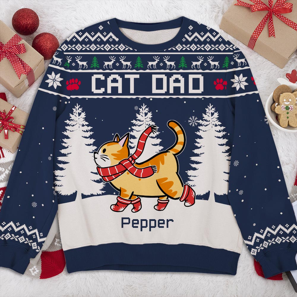 Winter Cat Personalized Pet Parent Snowy Winter Custom Ugly Sweatshirt
