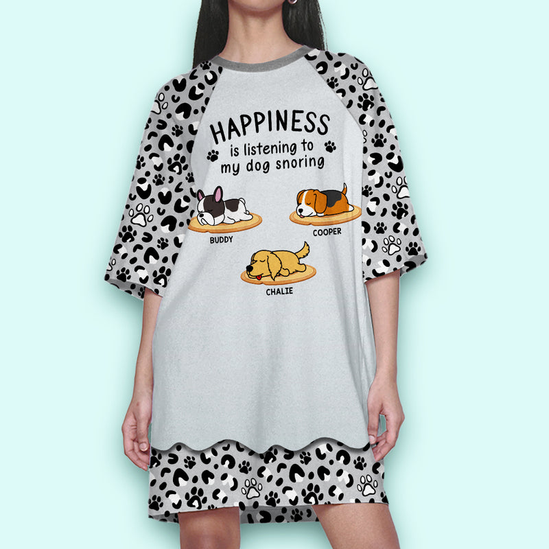 Happiness Is Listening To My Dog Snoring - Personalized Custom 3/4 Sleeve Dress