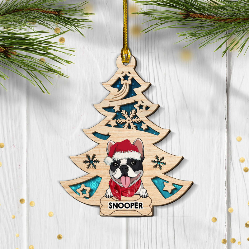 Dog And Christmas Tree - Personalized Custom 2-layered Wood Ornament