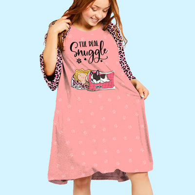 Real Snuggle With Pet 2 - Personalized Custom 3/4 Sleeve Dress