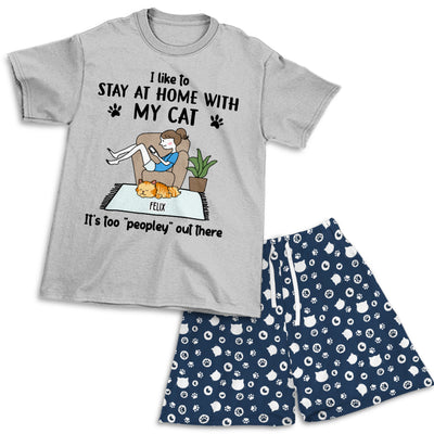Stay At Home With Cats - Personalized Custom Short Pajama Set