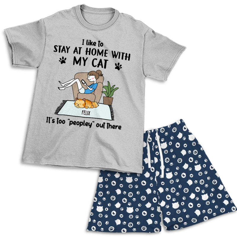 Stay At Home With Cats - Personalized Custom Short Pajama Set