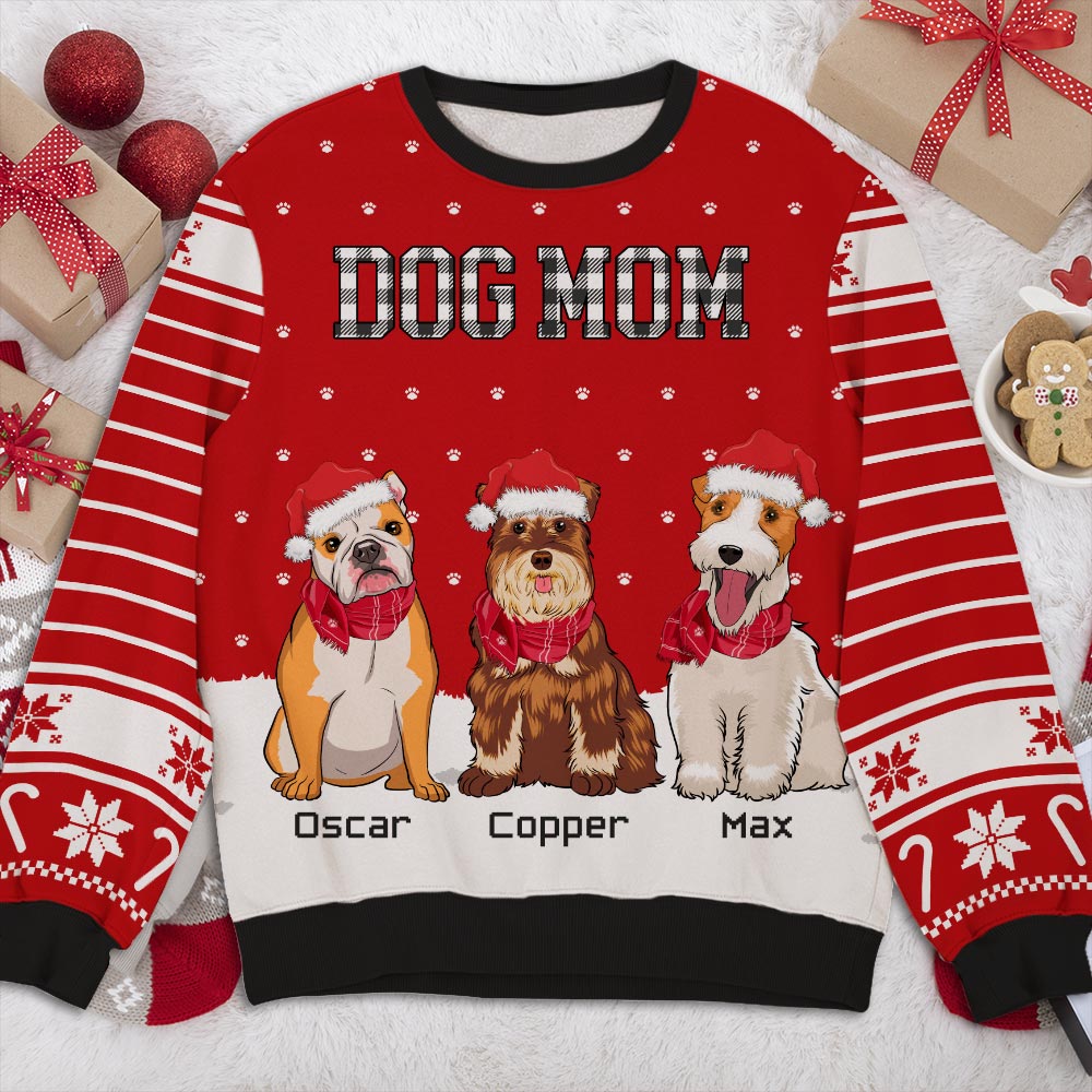 Dog Dad Dog Mom Snowy Xmas Custom Dogs Lover Personalized Christmas Ugly Sweatshirt