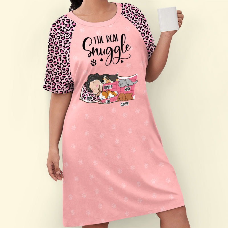 Real Snuggle With Pet 2 - Personalized Custom 3/4 Sleeve Dress