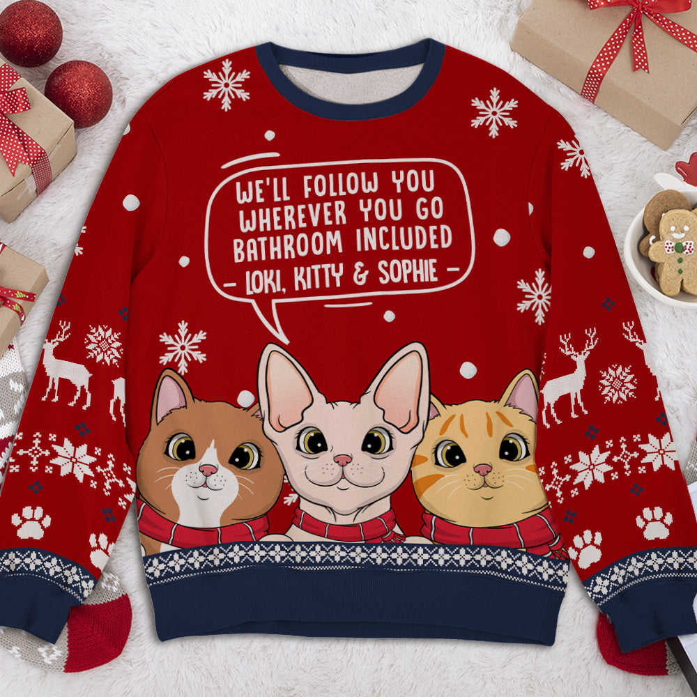 Cat Follow You Personalized Custom Pet Parent Christmas Ugly Sweatshirt