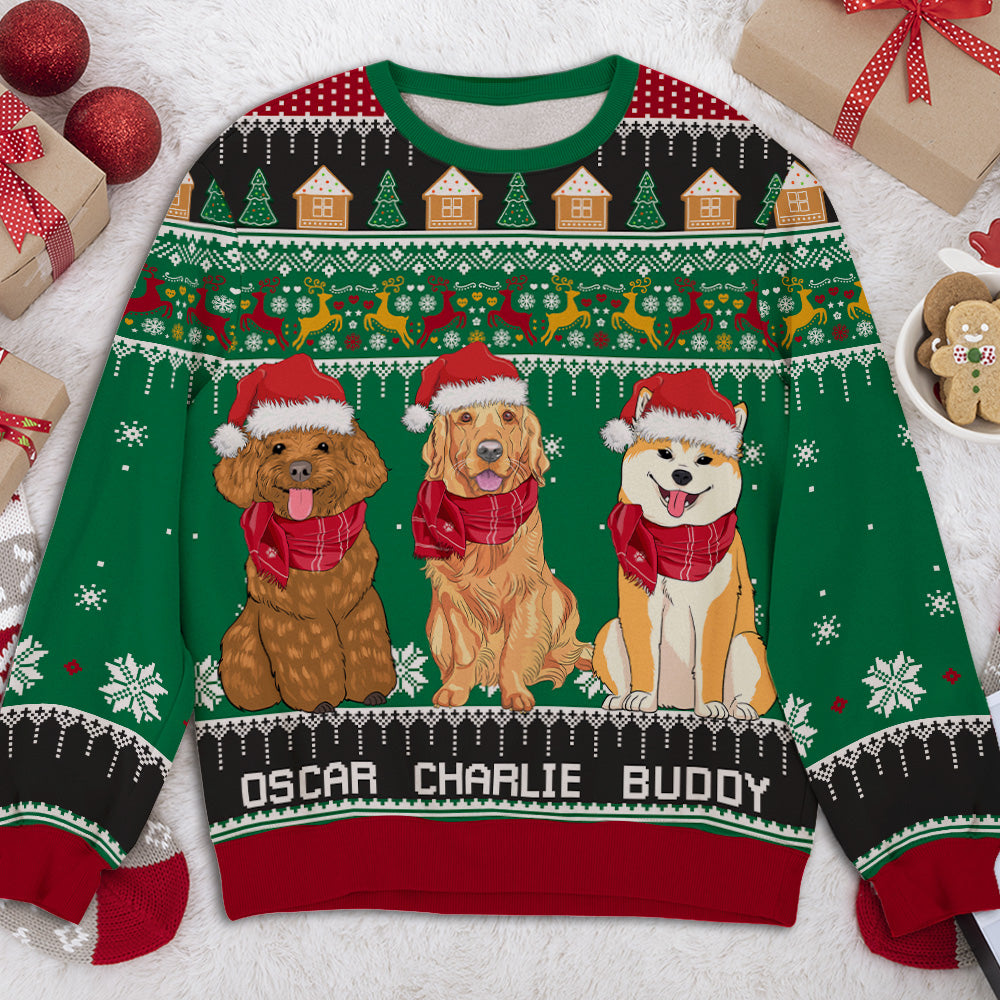 Christmas With Dogs Knitted Pattern Personalized Custom Pet Jumper Ugly Sweatshirt