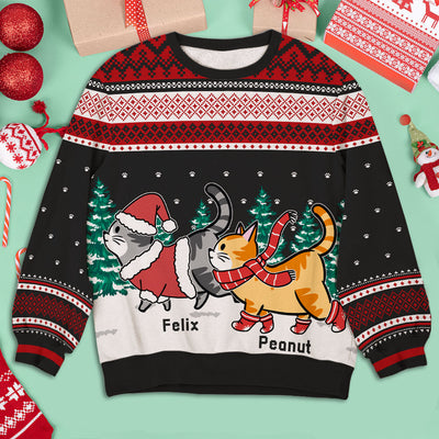 Cat Walking In Snow - Personalized Custom Kids All-Over-Print Sweatshirt