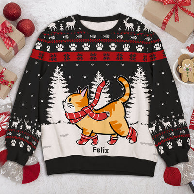 Christmas Cat Walking - Personalized Custom Kids All-Over-Print Sweatshirt