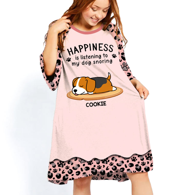 Happiness Is Listening To My Dog Snoring - Personalized Custom 3/4 Sleeve Dress