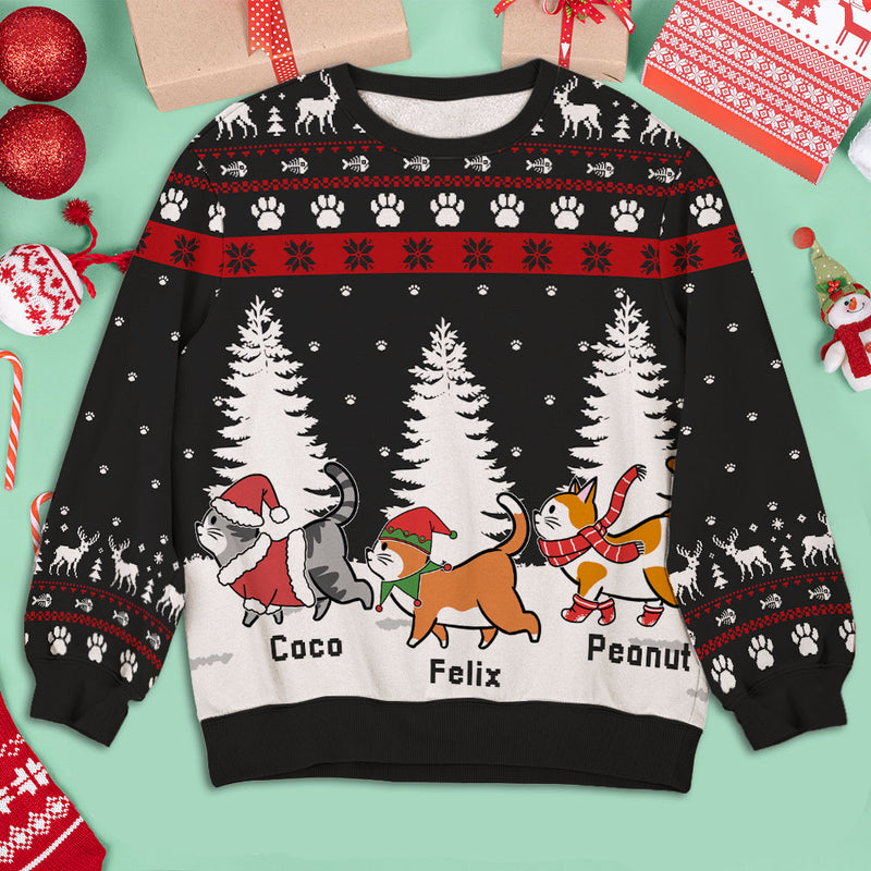 Christmas Cat Walking - Personalized Custom Kids All-Over-Print Sweatshirt