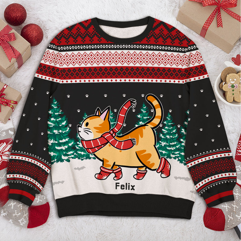 Cat Walking In Snow - Personalized Custom Kids All-Over-Print Sweatshirt