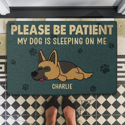 Sleeping On Me - Personalized Custom Doormat