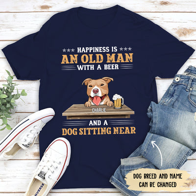 Old Man With Beer And Dog - Personalized Custom Unisex T-shirt