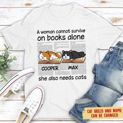 A Woman With Books and Cats - Personalized Custom Unisex T-shirt