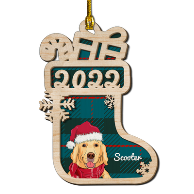 Dog Christmas Sock - Personalized Custom 2-layered Wood Ornament