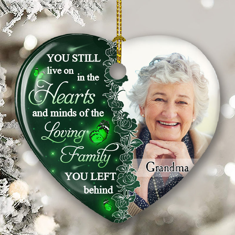 Hearts and Minds Green - Personalized Custom Heart Ceramic Christmas Ornament