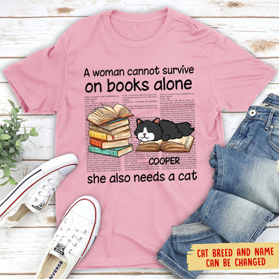 A Woman With Books and Cats - Personalized Custom Unisex T-shirt