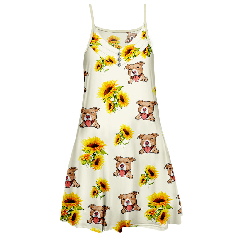 Dog Sunflower Pattern White - Personalized Custom Strap Dress
