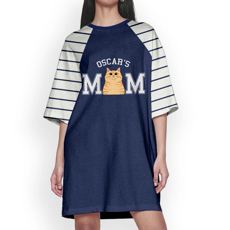 Cat Mom Basic Striped - Personalized Custom 3/4 Sleeve Dress