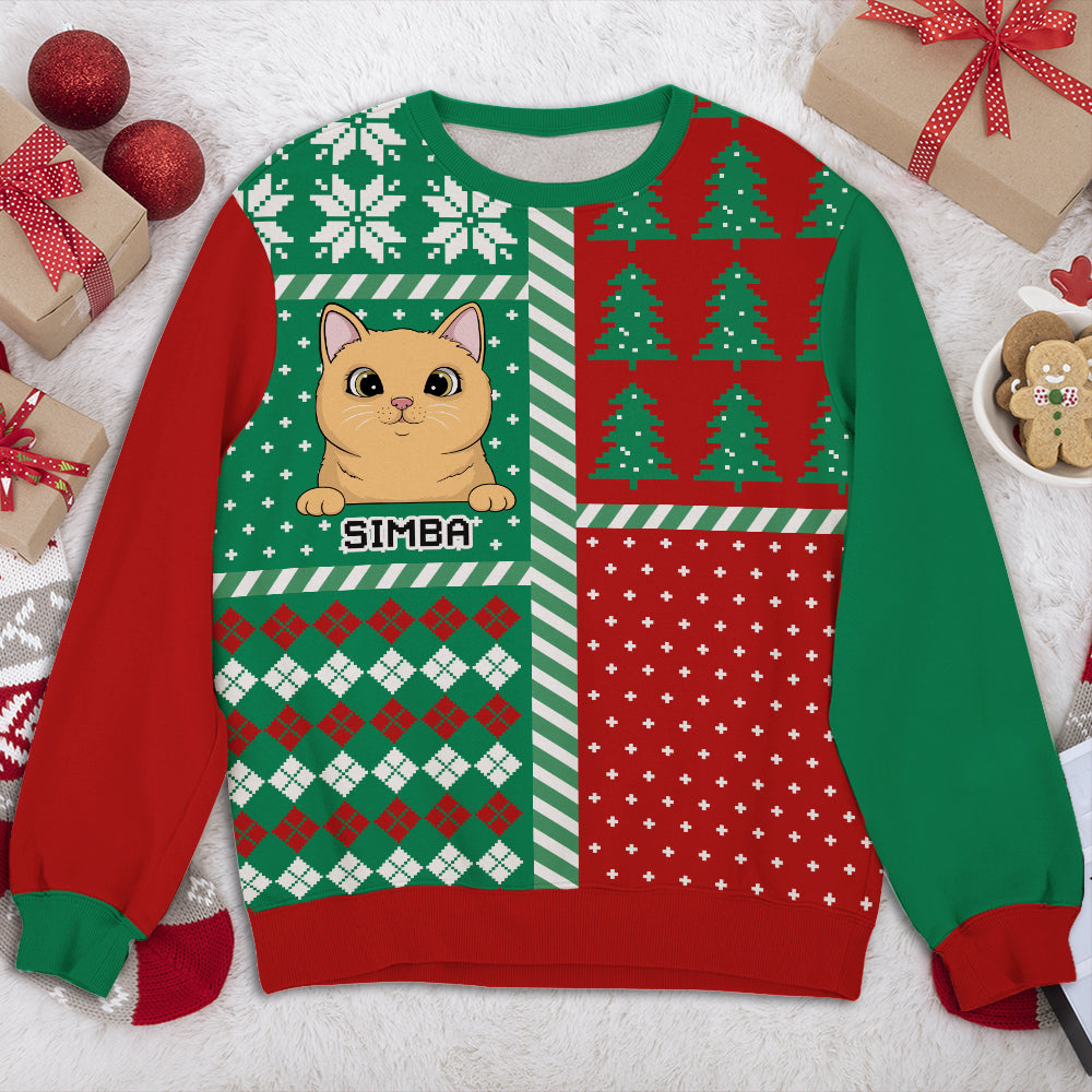 Winter Cat Patchwork - Personalized Custom All-Over-Print Sweatshirt 