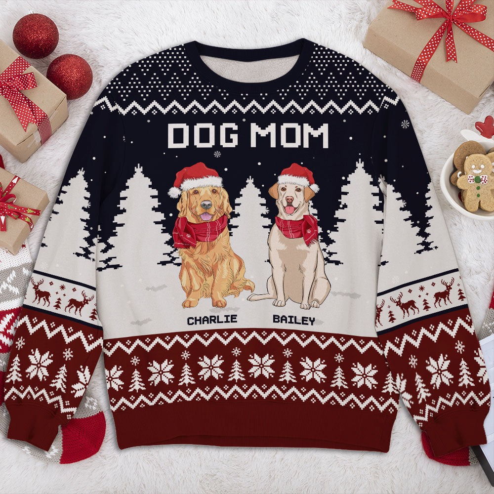 Dog Mom Dad Snowflake Custom Dogs Lover Personalized Christmas Ugly Sweatshirt