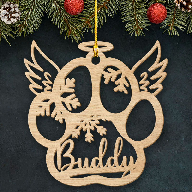 Dog Paw And Wings - Personalized Custom 1-layered Wood Ornament