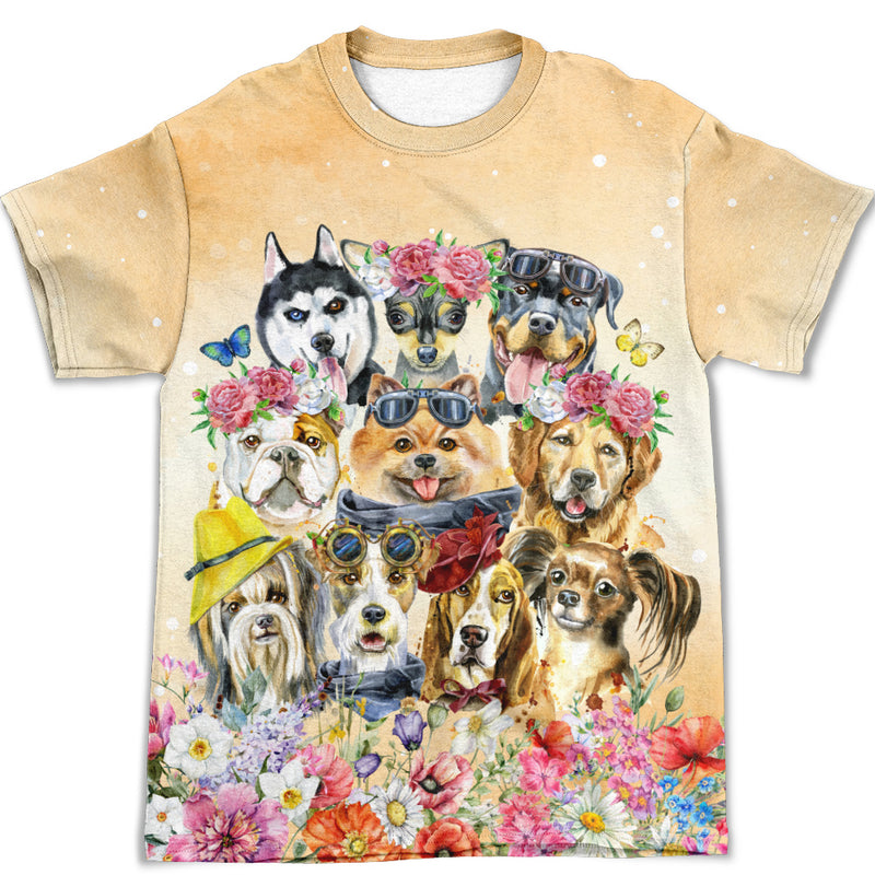 Dogs And Flowers - All-over-print T-shirt