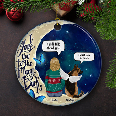 Love You To The Moon And Back - Personalized Custom Circle Ceramic Christmas Ornament