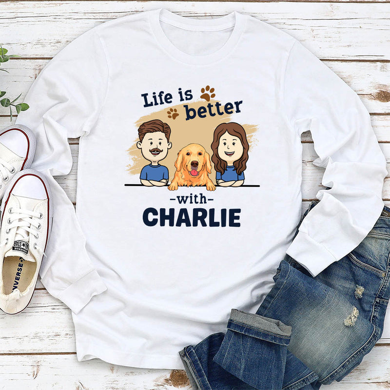 Couple With Pet - Personalized Custom Long Sleeve T-shirt