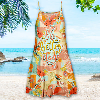 Life Is Better With Dogs Pattern Orange - Strap Dress