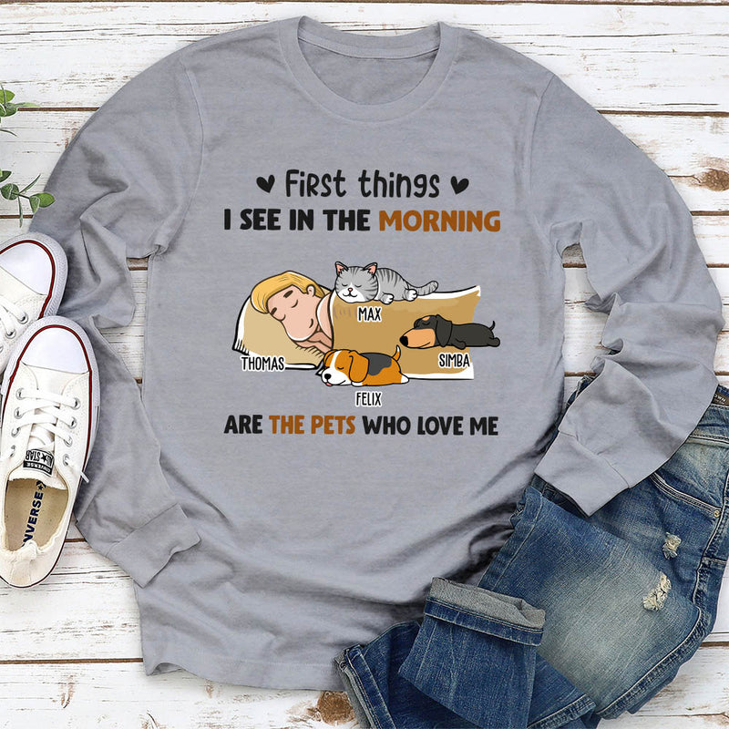 Morning First Thing Pet - Personalized Custom Long Sleeve T-shirt