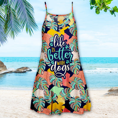 Life Is Better With Dogs Pattern Navy - Strap Dress